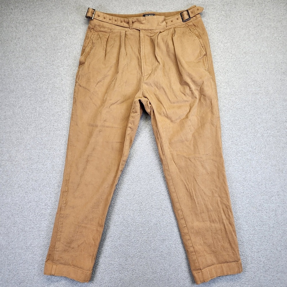 Todd Snyder Gurkha Trouser Pants Men 33x27 Brown Pleated Side Tab Brushed Cotton
